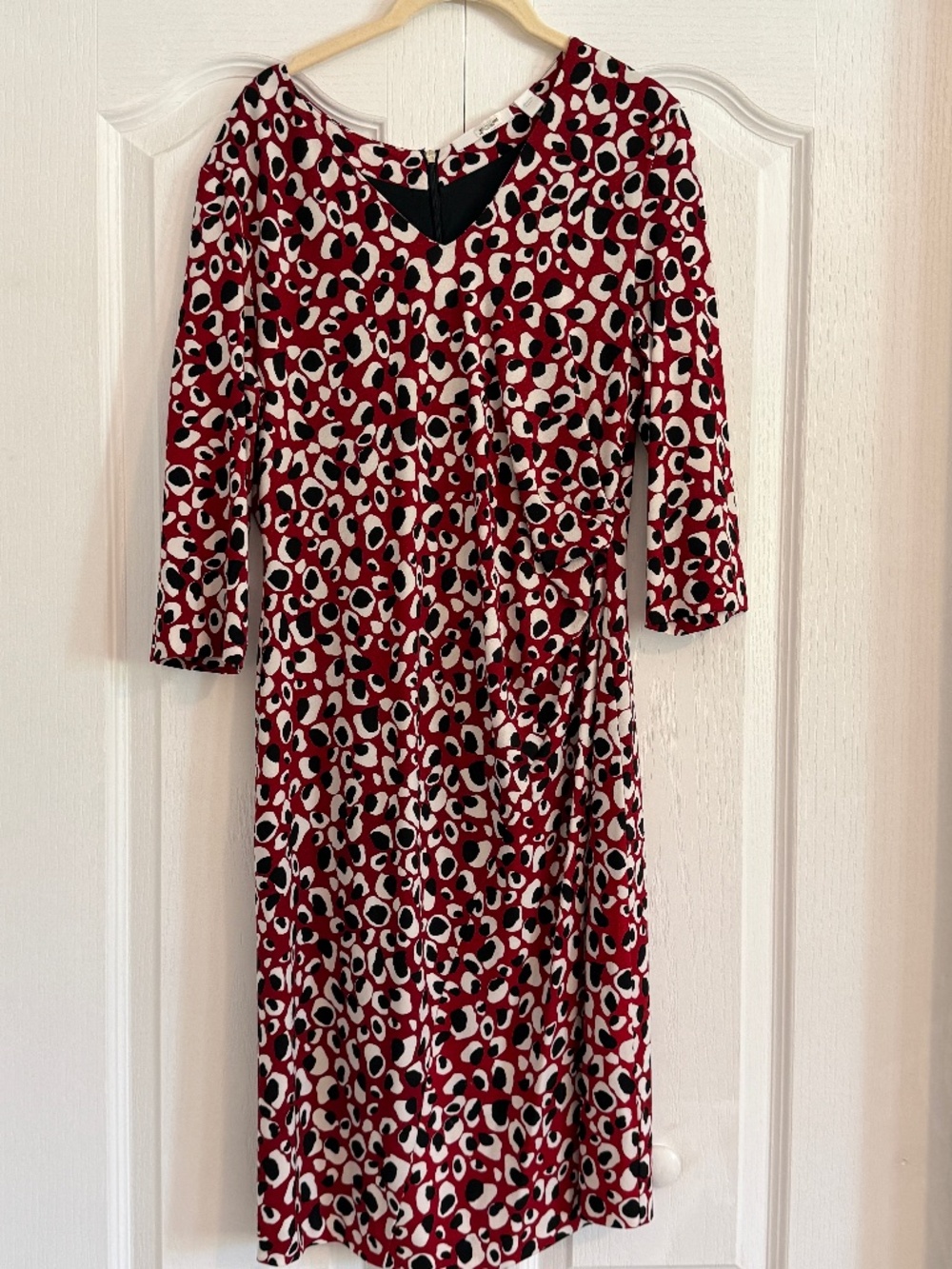 Hugo Boss Epona Red Animal Print Ruched Sheath Dress Size M